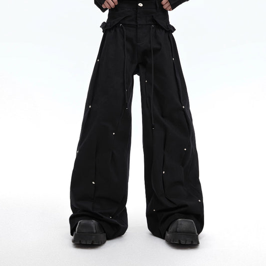 Men's Pleated Metal Rivet Pants