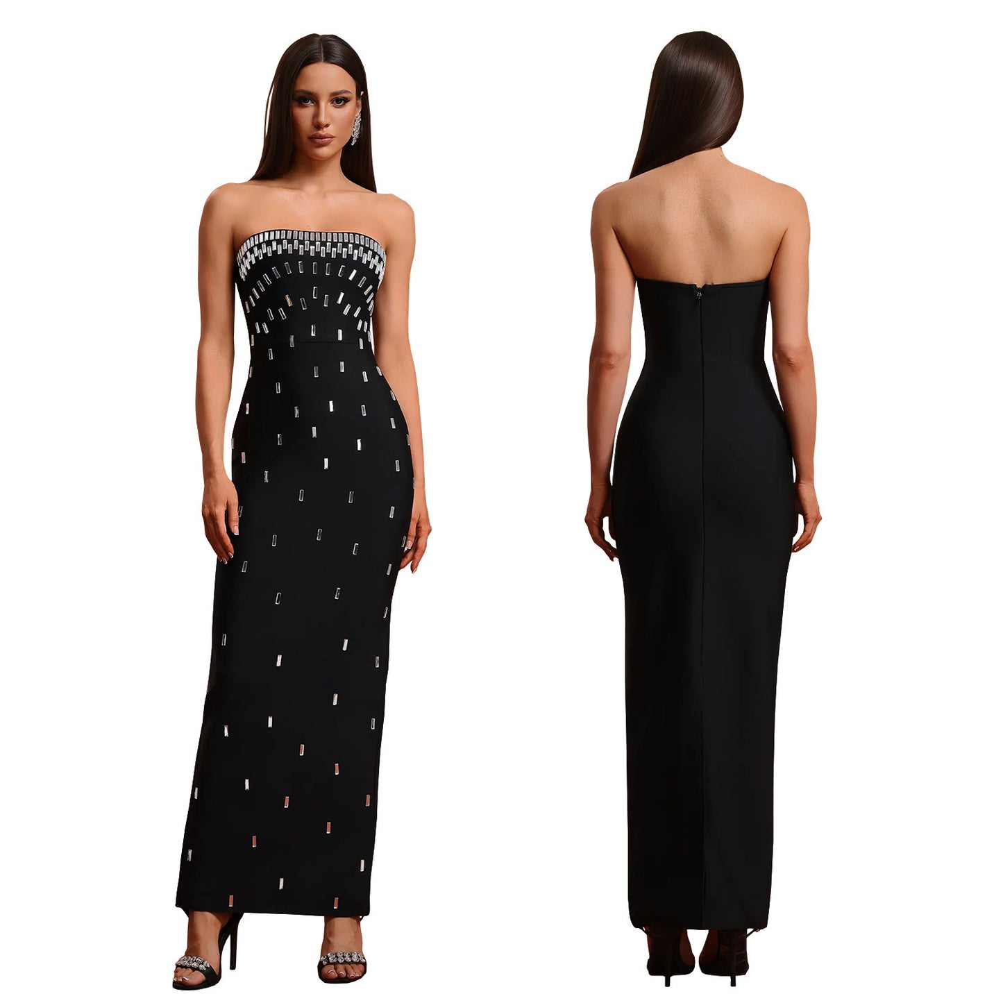 Tube Top High-end Hot Drilling Backless Long Dress