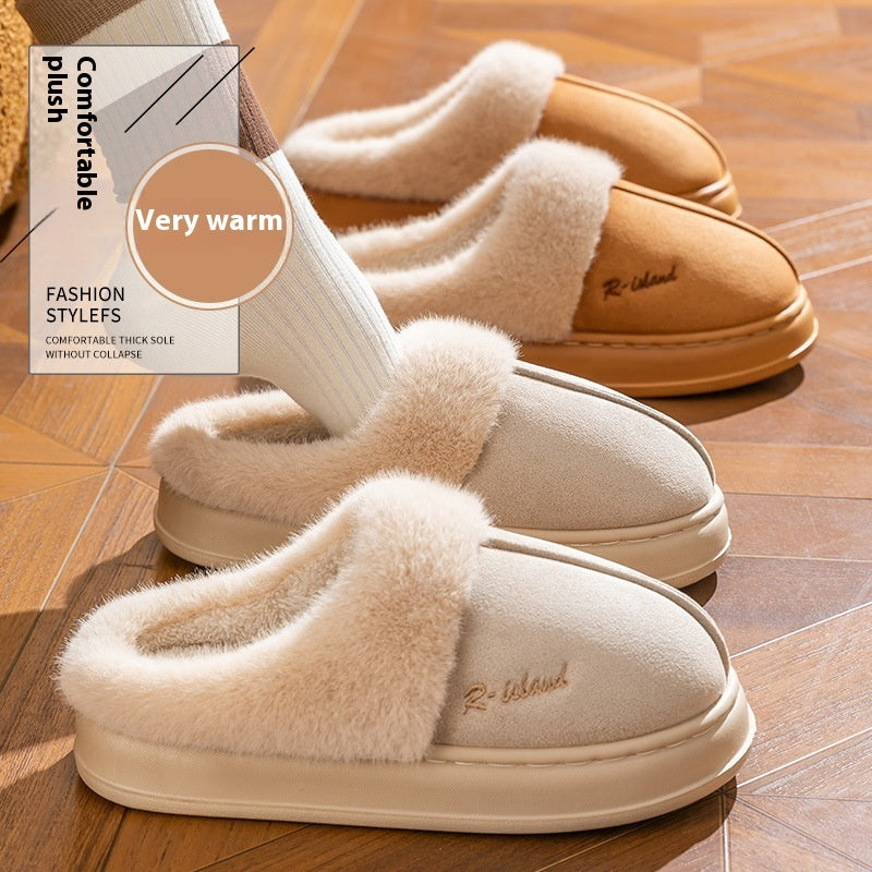 Winter Cosy Warm Couple Fluffy Slippers Women  Men Non-slip Soft Slides