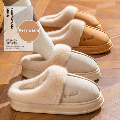 Winter Cosy Warm Couple Fluffy Slippers Women  Men Non-slip Soft Slides