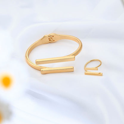 Metal Geometry Square Opening Adjustable Women's Bracelet Ring Jewelry Suit