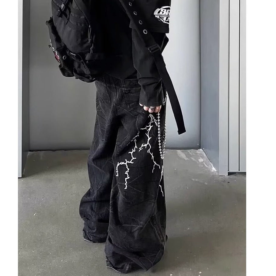 Men's Retro Lightning Embroidered Jeans