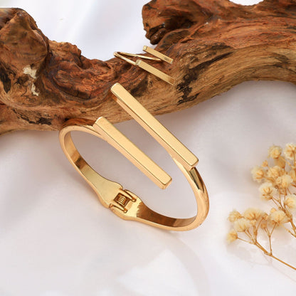 Metal Geometry Square Opening Adjustable Women's Bracelet Ring Jewelry Suit