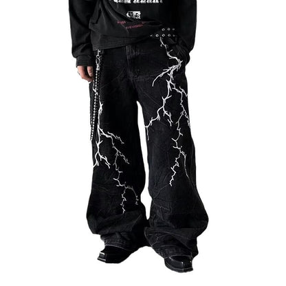 Men's Retro Lightning Embroidered Jeans