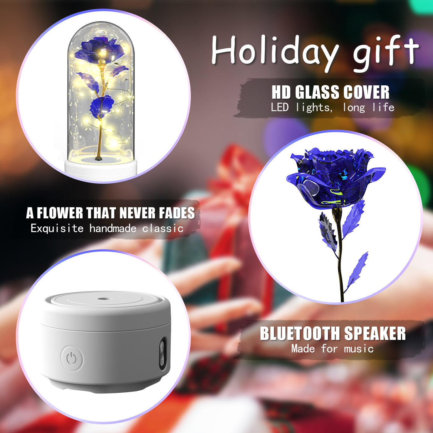 2 In 1 Rose Flowers LED Light And Bluetooth-compatible Speaker Gift Rose Luminous  Gift