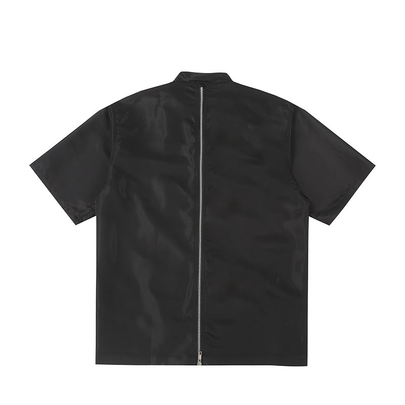Men's Split Metal Zipper Deconstruction Padded Shoulder Shirt