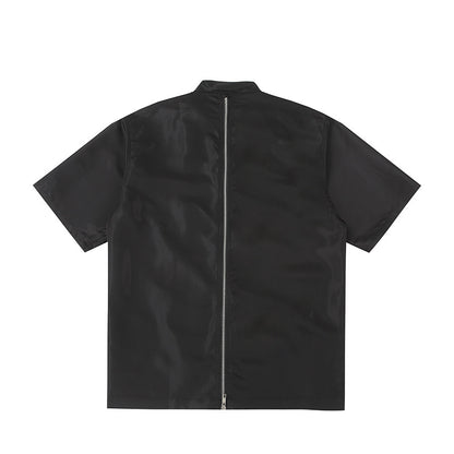 Men's Split Metal Zipper Deconstruction Padded Shoulder Shirt