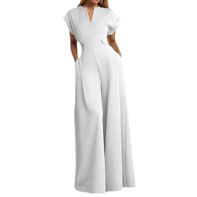 Solid Color High Waist Wide Leg Jumpsuit