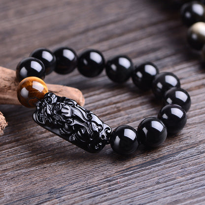 Ethnic Style Natural Obsidian Pi Xiu Bracelet