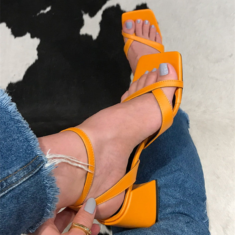 Thick Heel Toe Covering Women's Buckle Sandals
