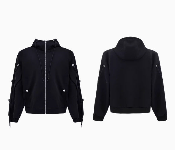 Deconstruction Drawstring Loose Hooded Sweater and High-grade Pant Suit