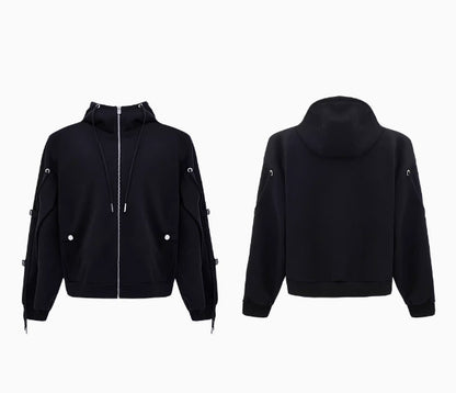 Deconstruction Drawstring Loose Hooded Sweater and High-grade Pant Suit