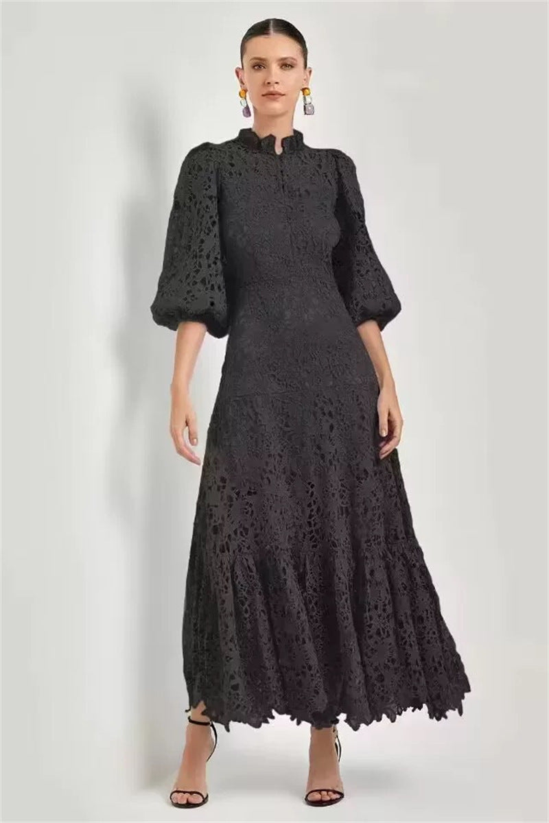 Women's Elegant Hollow Lace Long Dress