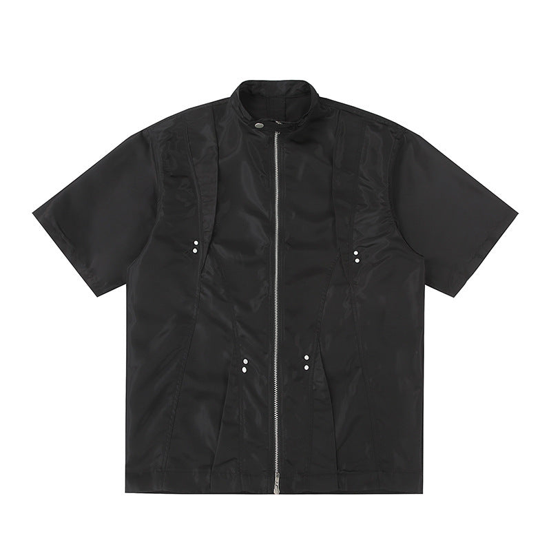 Men's Split Metal Zipper Deconstruction Padded Shoulder Shirt