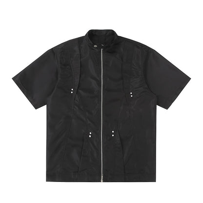 Men's Split Metal Zipper Deconstruction Padded Shoulder Shirt