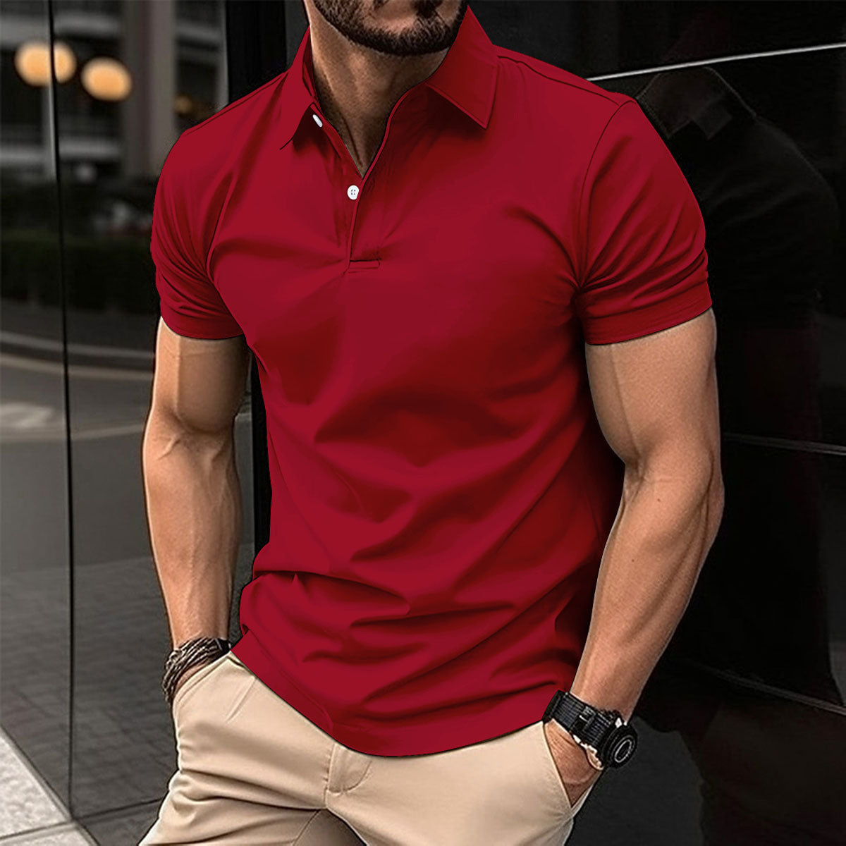 Men's Polo Shirt  Lapel Button Top