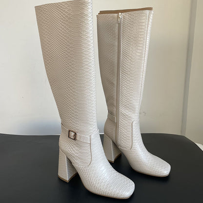Women's Thick High Heel Side Zipper Square Head Knight Boots