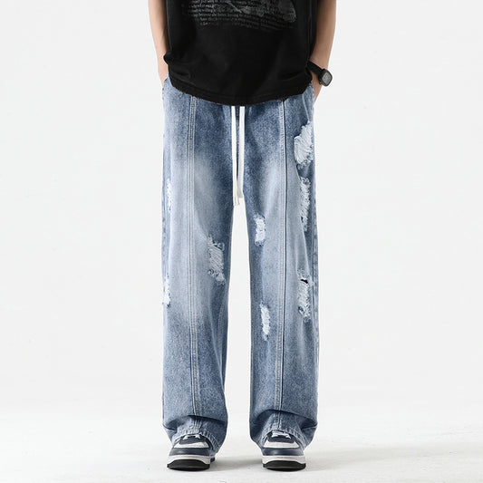 Loose Drawstring Straight-leg Pants