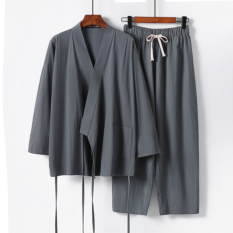 Men's Hanfu Trendy Cotton And Linen Two-piece Suit Cardigan