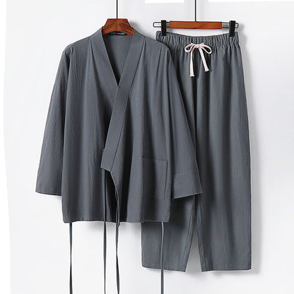 Men's Hanfu Trendy Cotton And Linen Two-piece Suit Cardigan