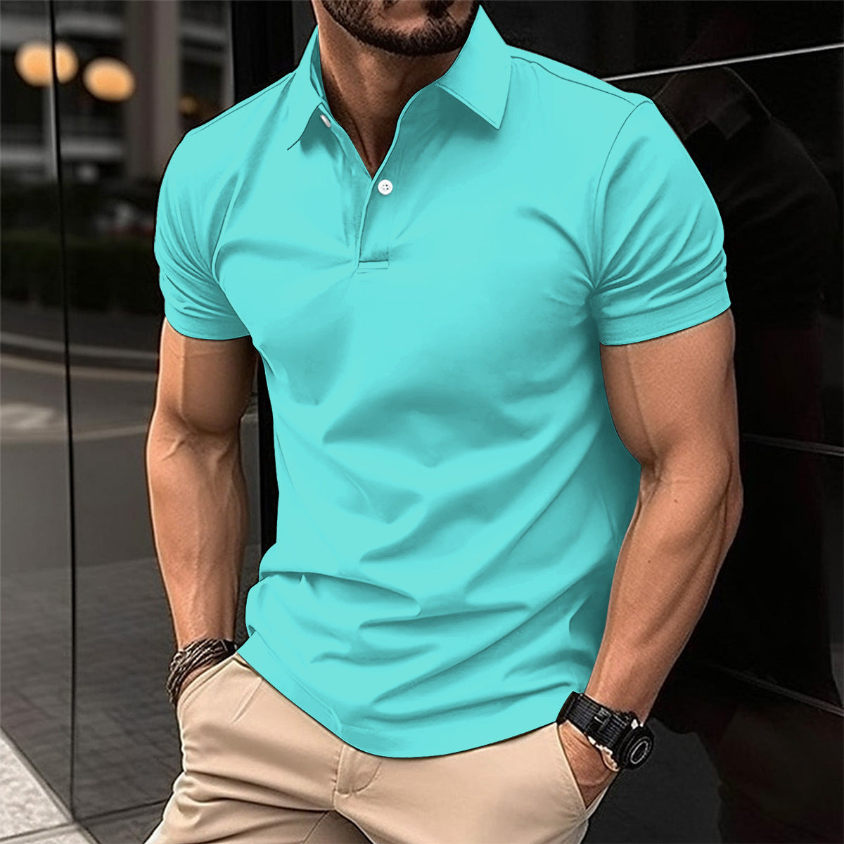 Men's Polo Shirt  Lapel Button Top