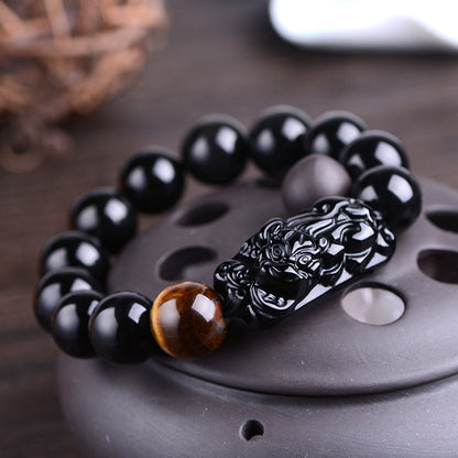 Ethnic Style Natural Obsidian Pi Xiu Bracelet