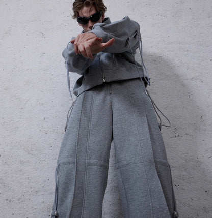 Deconstruction Drawstring Loose Hooded Sweater and High-grade Pant Suit