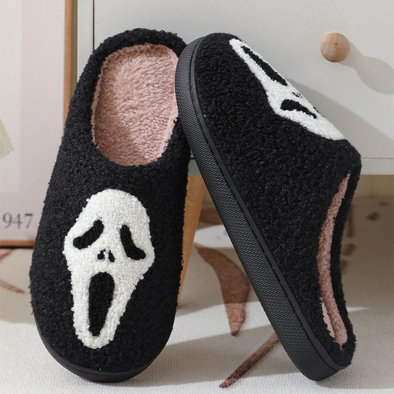 Halloween Skull Cartoon Print Warm Winter Slippers