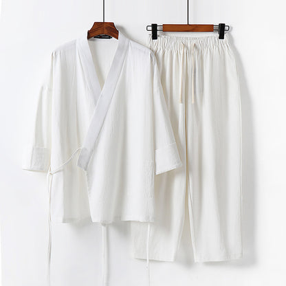 Men's Hanfu Trendy Cotton And Linen Two-piece Suit Cardigan