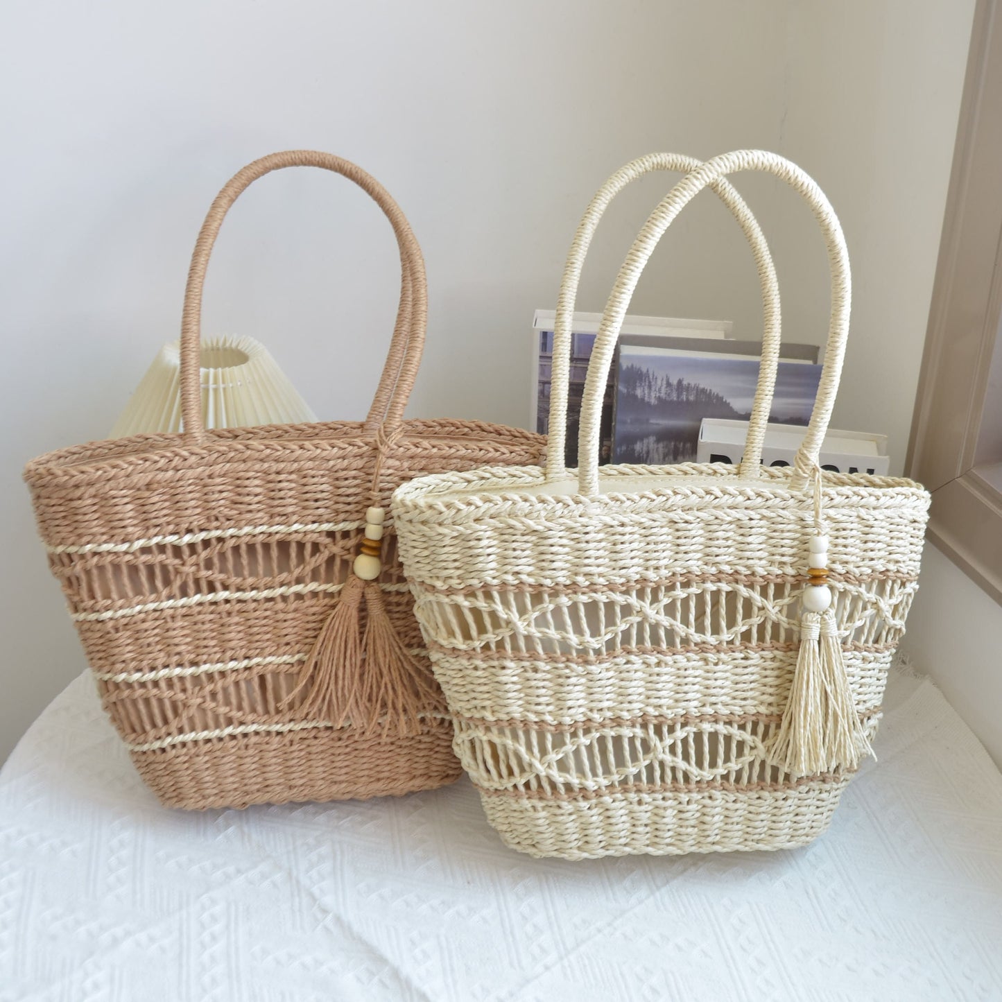Women's Paper String Hand-woven Straw Bag
