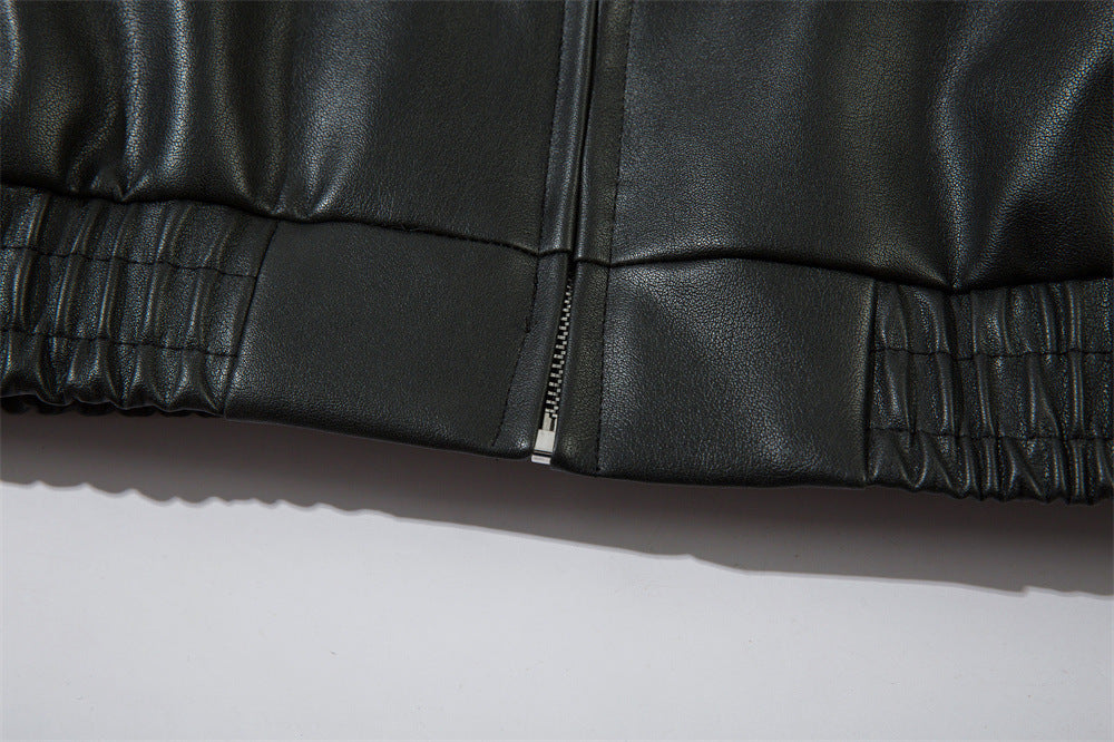 Men's Gothic Letter Affixed Embroidered Leather Jacket