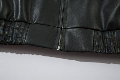 Men's Gothic Letter Affixed Embroidered Leather Jacket