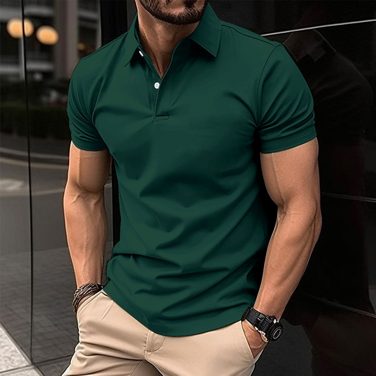 Men's Polo Shirt  Lapel Button Top