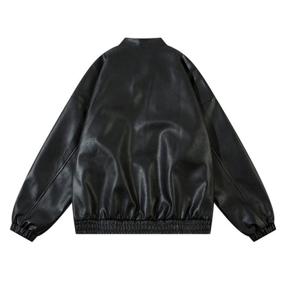 Men's Gothic Letter Affixed Embroidered Leather Jacket