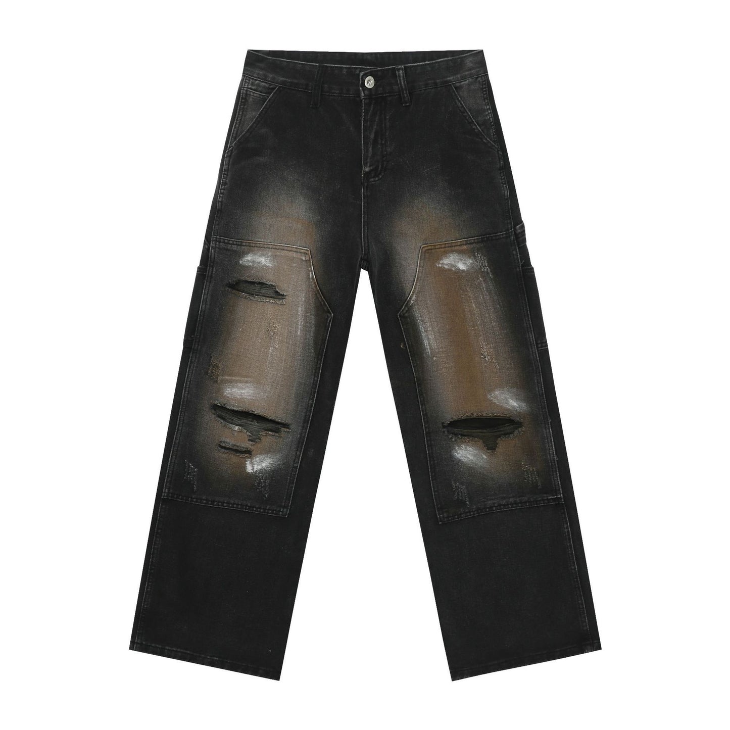 Retro Loose Hole Straight-leg Jeans Trousers