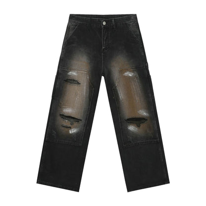 Retro Loose Hole Straight-leg Jeans Trousers