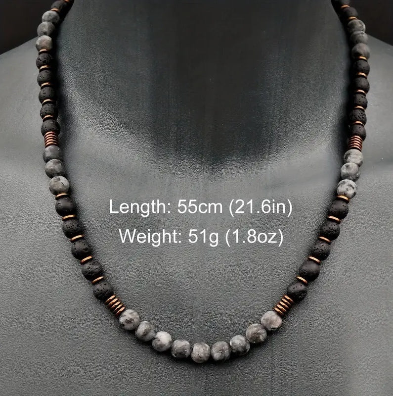 Beaded Glitter Volcanic Rock Necklace