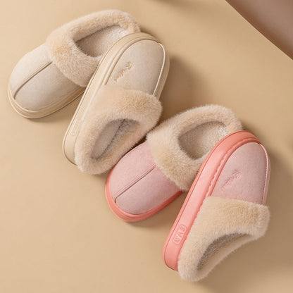 Winter Cosy Warm Couple Fluffy Slippers Women  Men Non-slip Soft Slides