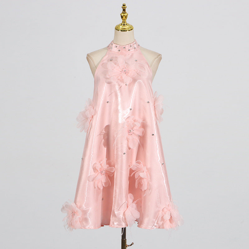 Women's Rhinestone Design Flower Stitching Mini Dress