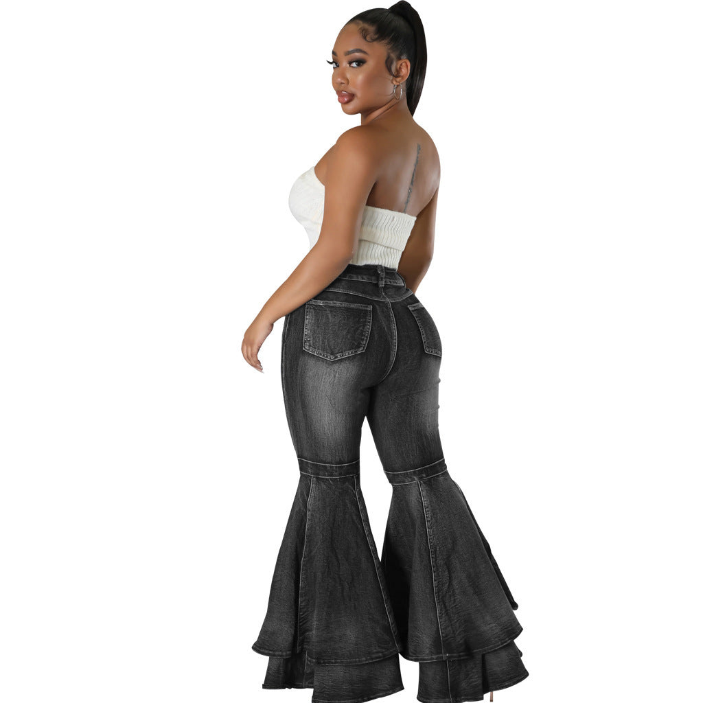 Women's Wide Leg Denim Stretch Flared Pants