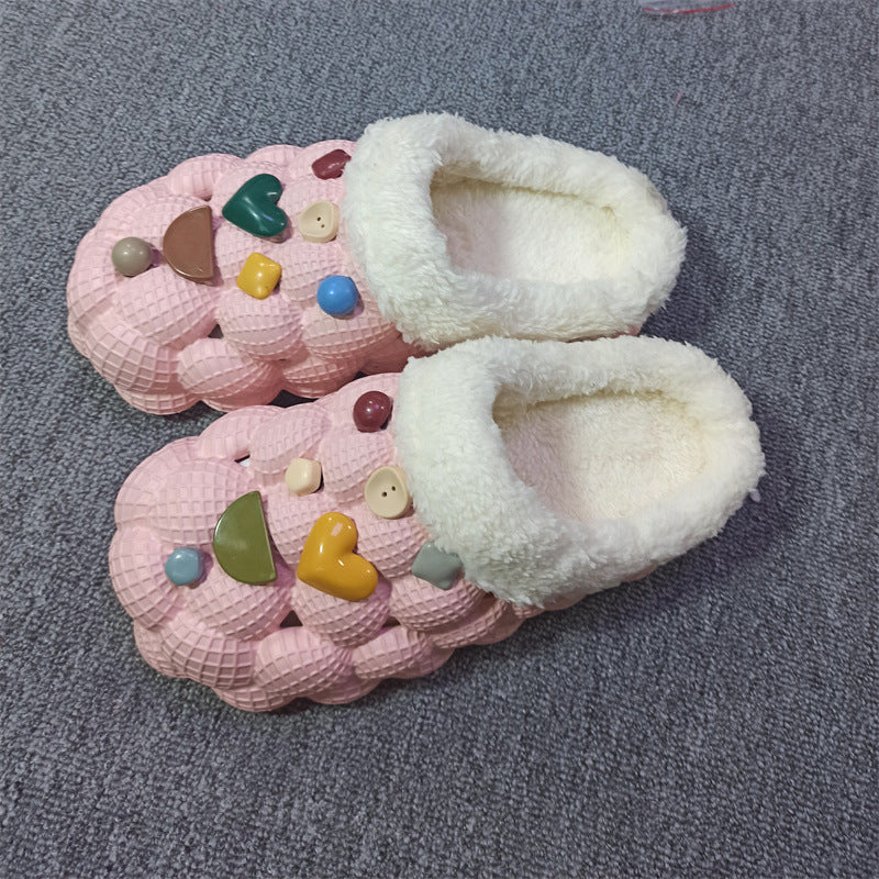 Men's And Women's Litchi Warm Non-slip  Cotton Slippers