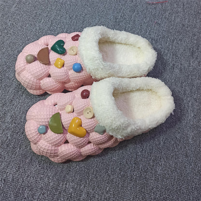 Men's And Women's Litchi Warm Non-slip  Cotton Slippers