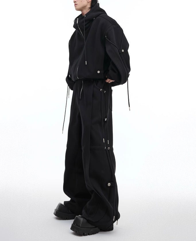 Deconstruction Drawstring Loose Hooded Sweater and High-grade Pant Suit