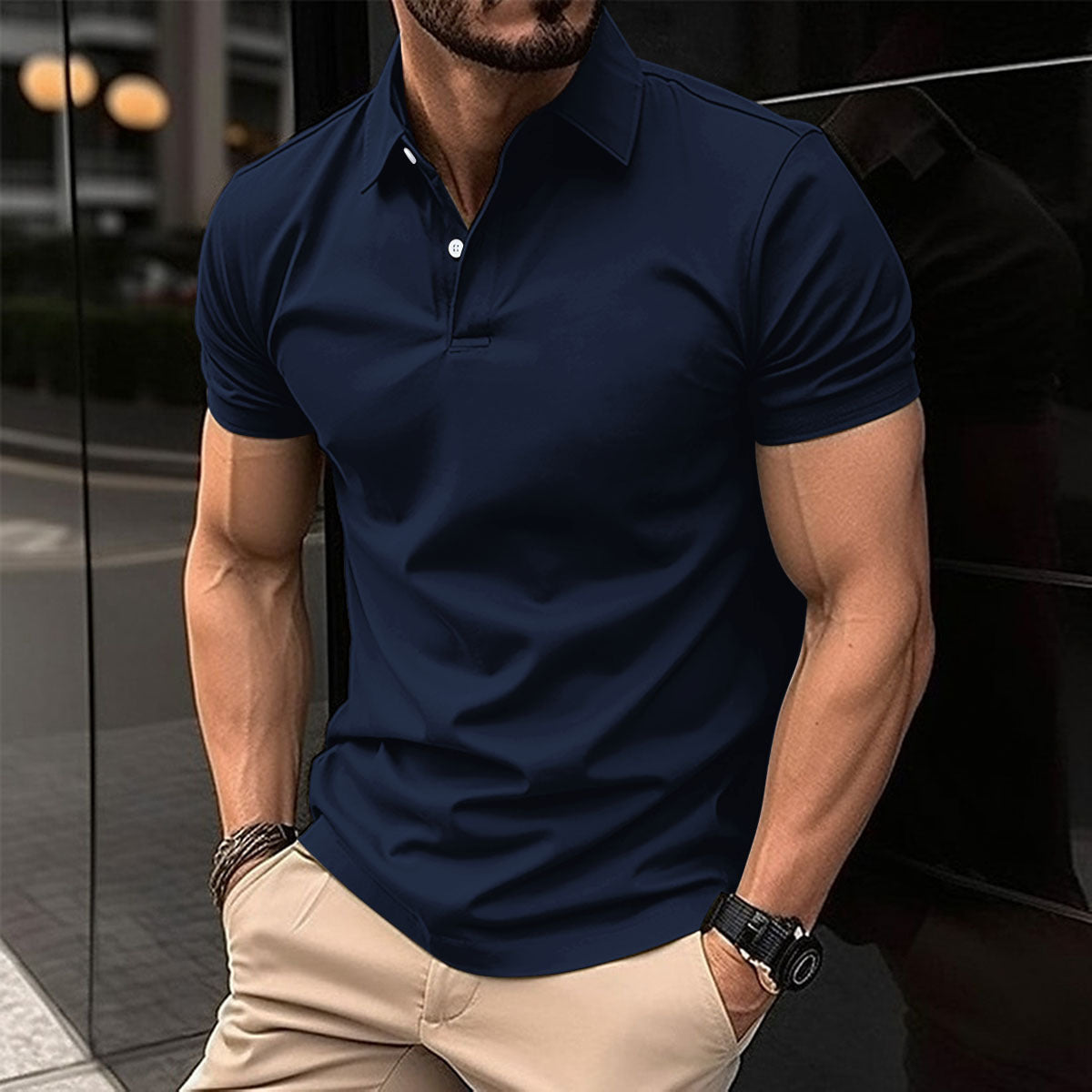 Men's Polo Shirt  Lapel Button Top