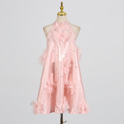 Women's Rhinestone Design Flower Stitching Mini Dress