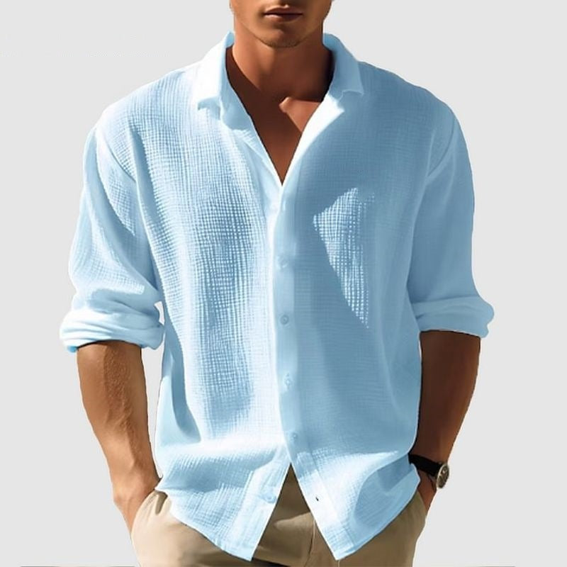 Men's Lapel Long Sleeve Shirt Solid Single Breasted Tops Fall Spring Clothing