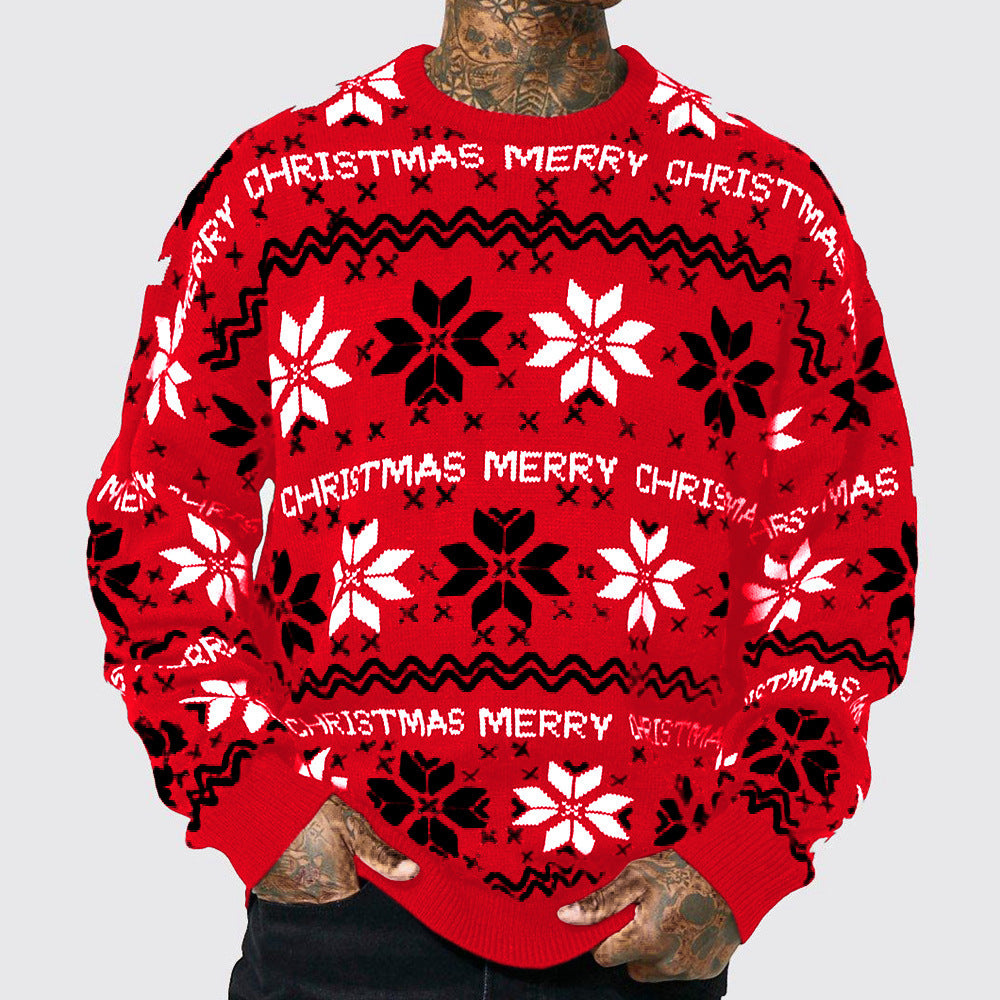 Men's Christmas Jacquard Loose-fitting Long-sleeve Sweater