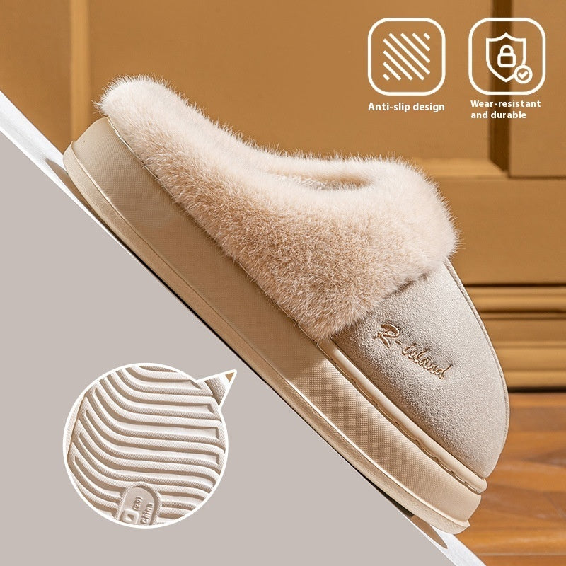 Winter Cosy Warm Couple Fluffy Slippers Women  Men Non-slip Soft Slides