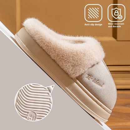 Winter Cosy Warm Couple Fluffy Slippers Women  Men Non-slip Soft Slides