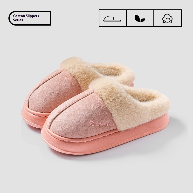 Winter Cosy Warm Couple Fluffy Slippers Women  Men Non-slip Soft Slides